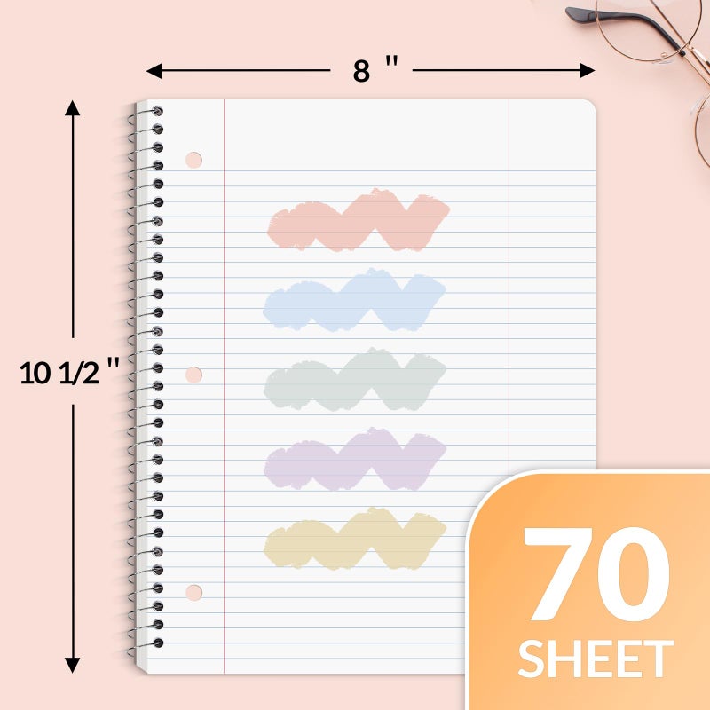 SUNEE Spiral Notebooks, 3 Pack, 1-Subject, College Ruled Paper, 8"" x 10-1/2"", 70 Sheets per Notebook, Assorted Pastel Colors Spiral Notebooks for School - Image 2